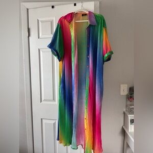 Dressed in Lala - So Far So Good Oversized Plissé Dress in Prismatic Rainbow